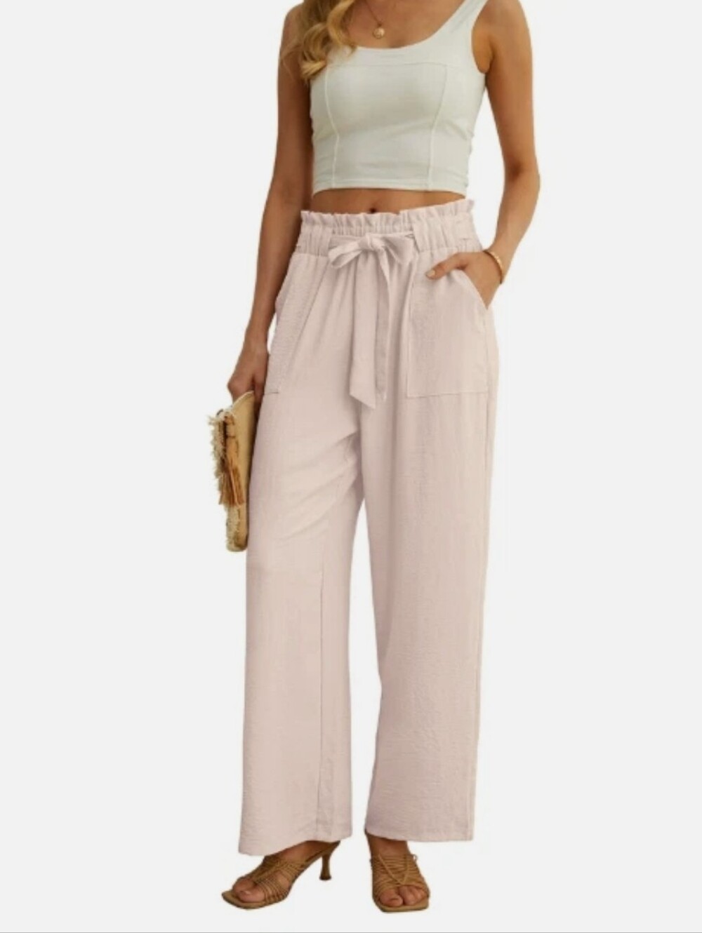 Iwollence Women's Wide Leg Pants With Pockets High Waist Adjustable Sz M NWT